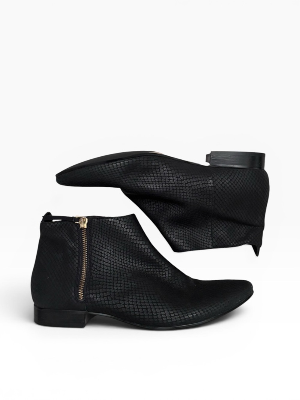 Cole Haan Black Textured Ankle Booties with Gold‎ Zip